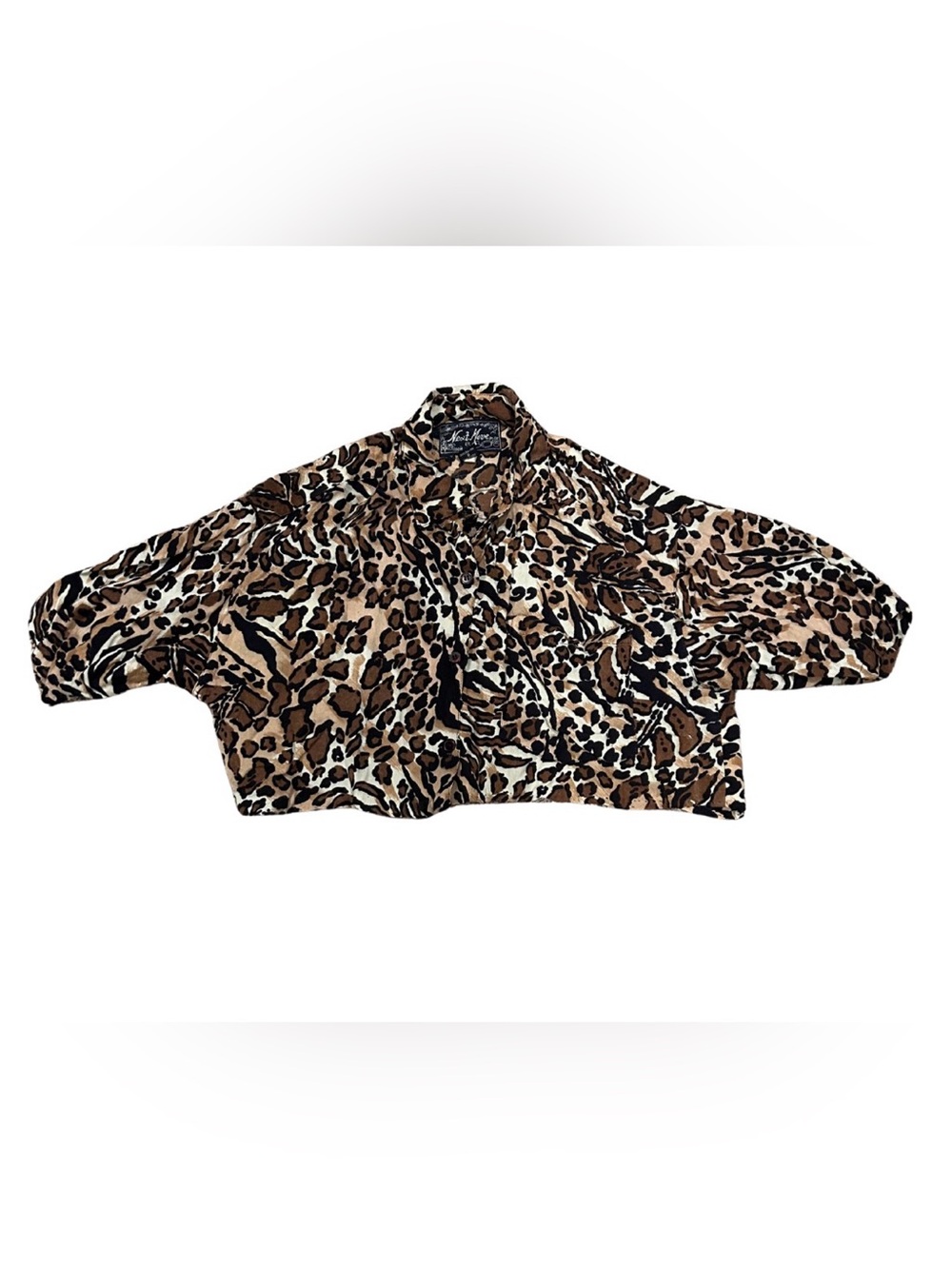 Next Move Cropped Leopard Print Short Sleeve Button Up Shirt | Size S | Y2K
